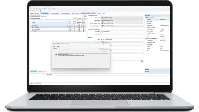 The image shows the ETAS EHOOKS software interface displayed on a Windows computer screen, illustrating its capabilities in ECU development, calibration, and bypass solutions for automotive applications.