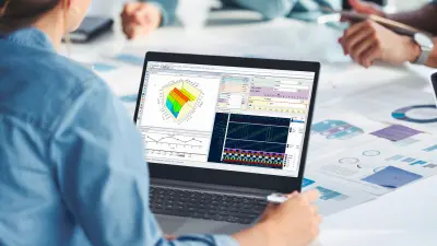 Person operates application on laptop