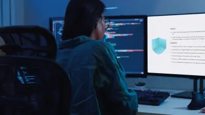 Woman sits in front of two screens and watches content