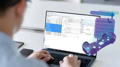 Engineer using ETAS embedded software tools on a laptop to manage automotive ECU data, software calibration, and vehicle electronics development workflows.