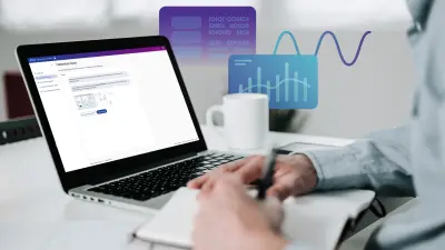 ETAS Calibration Suite displayed on a laptop, featuring AI-assisted calibration workflows, data analysis visualizations, and software development tools for automotive engineering.