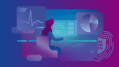 Illistration of a woman writing in a virtual computer