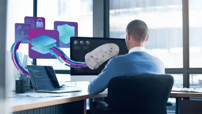 Illustration of a man sitting at a desk with car illustration